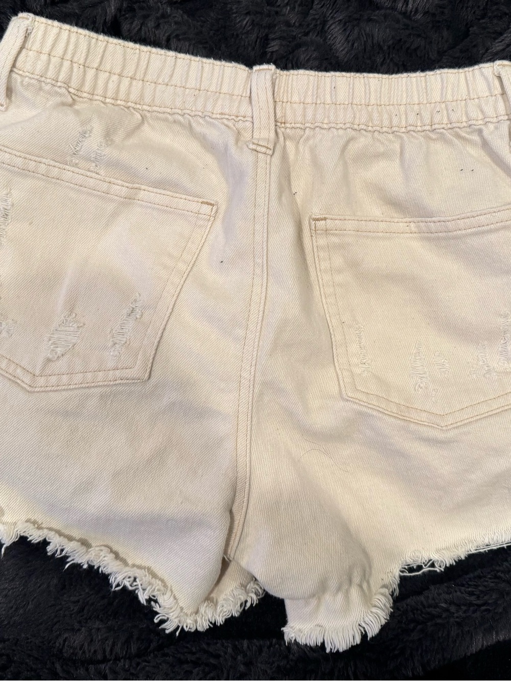 aerie Cream Distressed High-Rise Denim Shorts - Picture 3 of 3